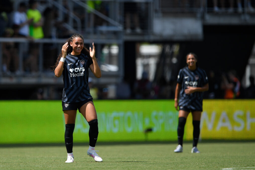 Washington Spirit star Trinity Rodman emotionally reacts to scoring the game-winning goal in her 2025 NWSL return from injury.