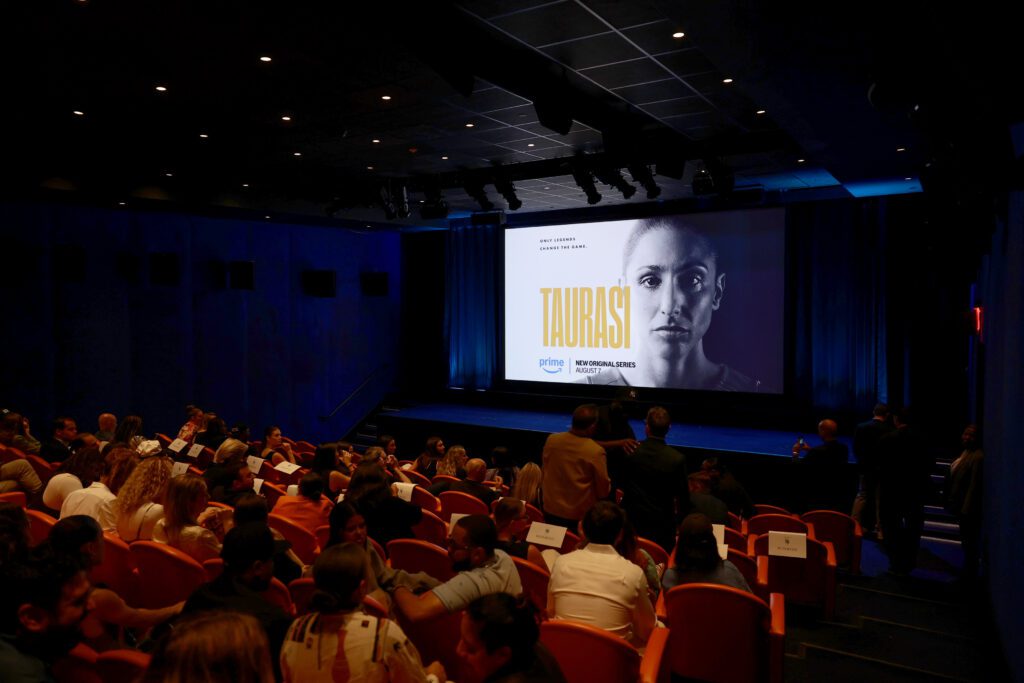 An audience waits to view the Prime docuseries "Taurasi" during a premiere screening.