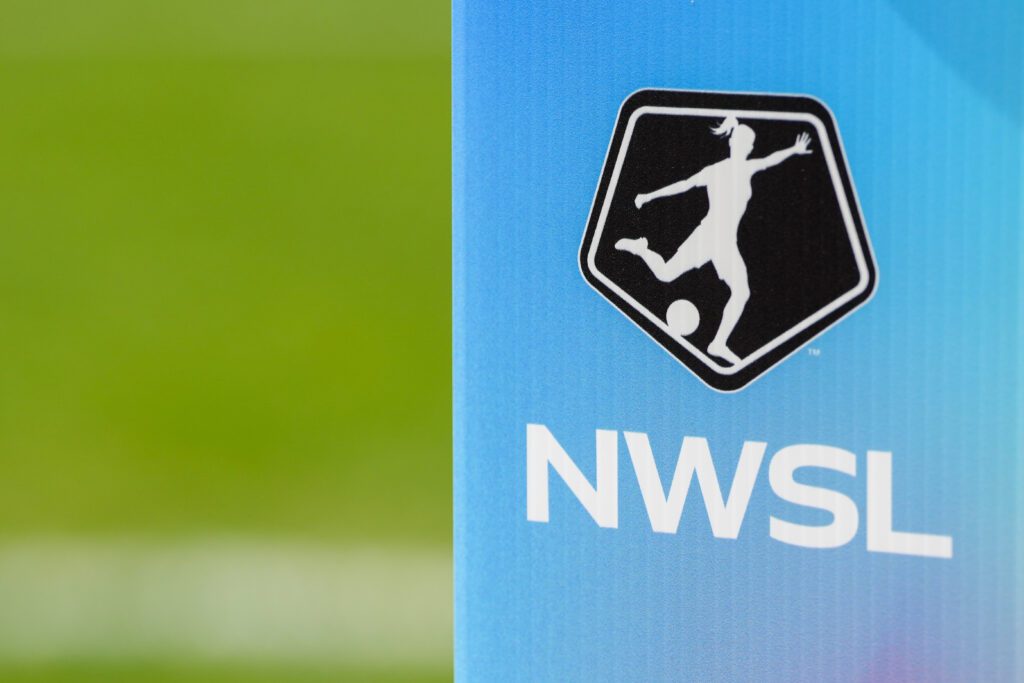 A detailed view of the NWSL logo before a 2025 match.