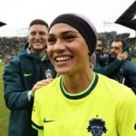 Washington Spirit star Trinity Rodman smiles after her club's win in the 2025 NWSL semifinals.