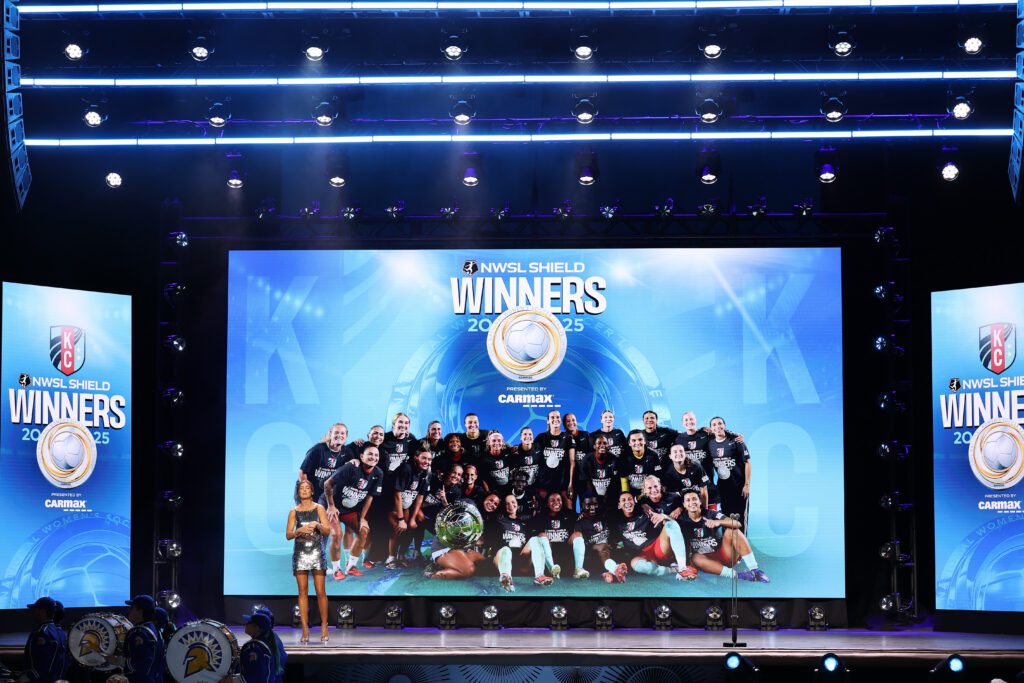 Host Jordan Angeli speaks during the 2025 NWSL Awards Presented by AT&T at Montgomery Theater on November 19, 2025 in San Jose, California.