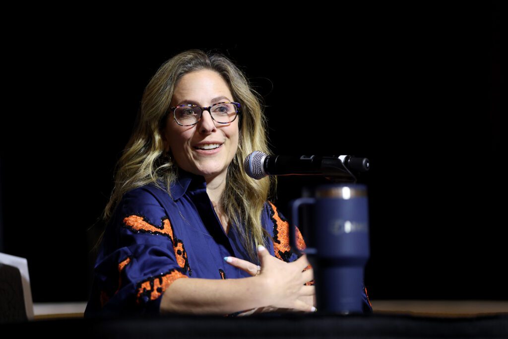 Commissioner Jessica Berman speaks to reporters during the 2025 NWSL Championship Media Day.