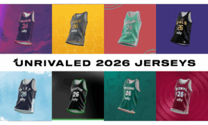 A graphic shows all eight Unrivaled team jerseys for the 2026 season.