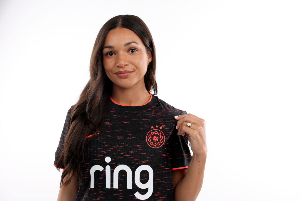 Sophia Wilson #9 of the Portland Thorns poses for a photo during media day on February 10, 2025 in Portland, Oregon.