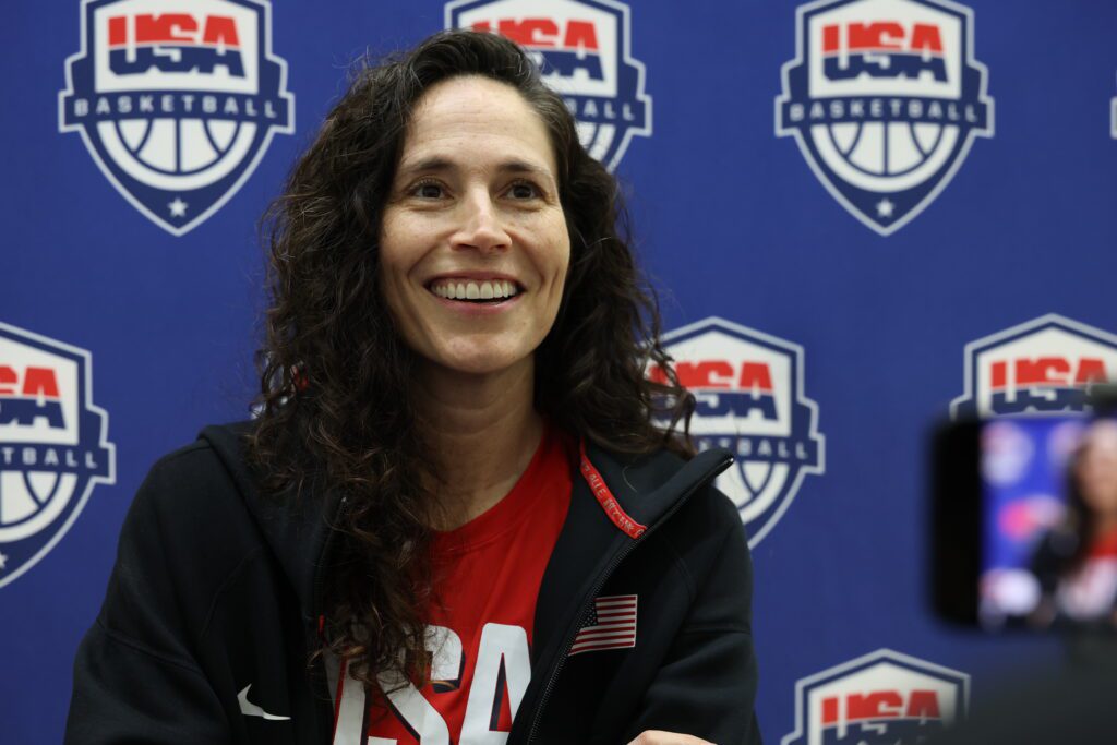 USA Basketball managing director Sue Bird speaks to media during a December 2025 training camp.