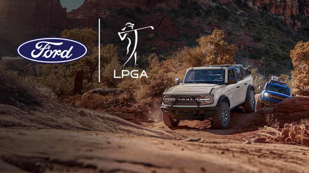 LPGA x Ford Motor Company branded graphic featuring Ford Broncos.