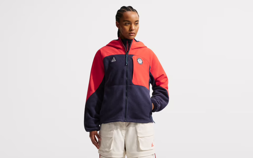 A model wears a jacket from the upcoming Nike ACG x Team USA collection for the 2026 Winter Olympics.