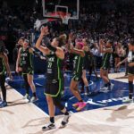 The Minnesota Lynx celebrate after a win in the 2025 WNBA season.