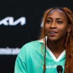 Coco Gauff of the United States talks to the media during a press conference ahead of the 2026 Australian Open at Melbourne Park on January 16, 2026 in Melbourne, Australia.