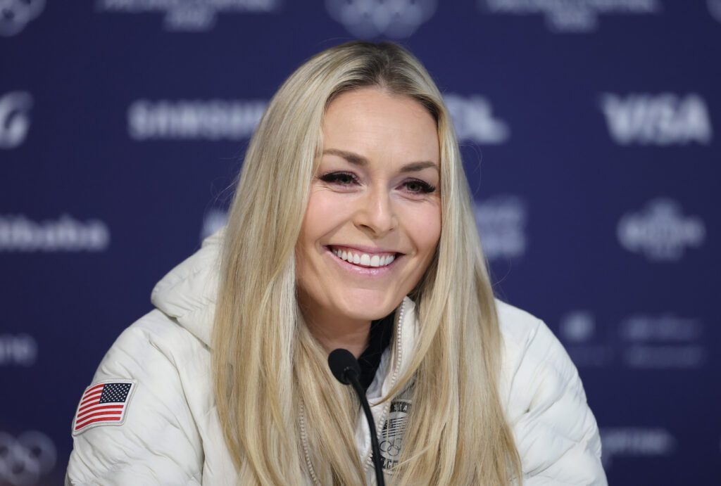 Team USA alpine skiier Lindsey Vonn speaks at a press conference ahead of the 2026 Winter Olympics.