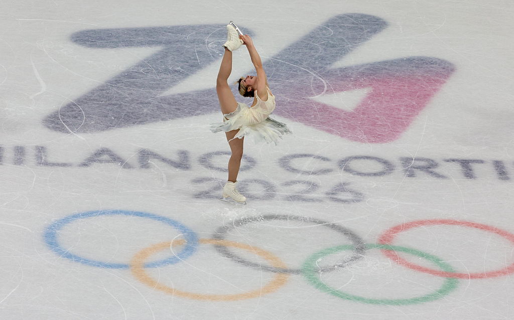 Alysa Liu of Team United States perform enroute to a third-place finish in the Women's Single Skating Short Program on day eleven of the Milano Cortina 2026 Winter Olympic games at Milano Ice Skating Arena on February 17, 2026 in Milan, Italy.