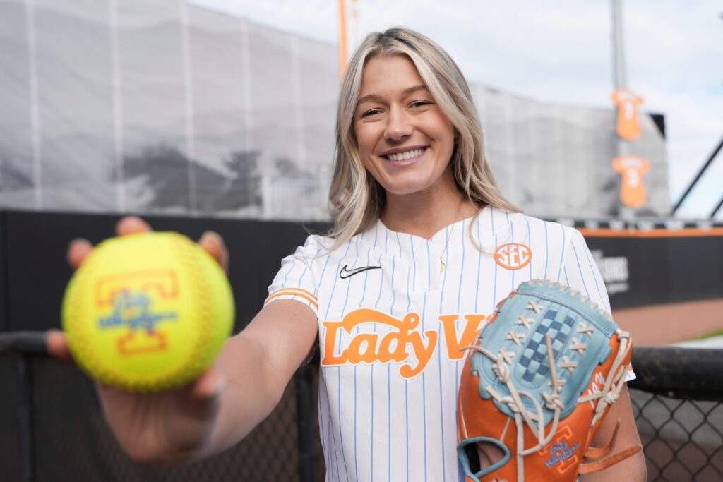 Tennessee senior pitcher Karlyn Pickens poses holding a softball.
