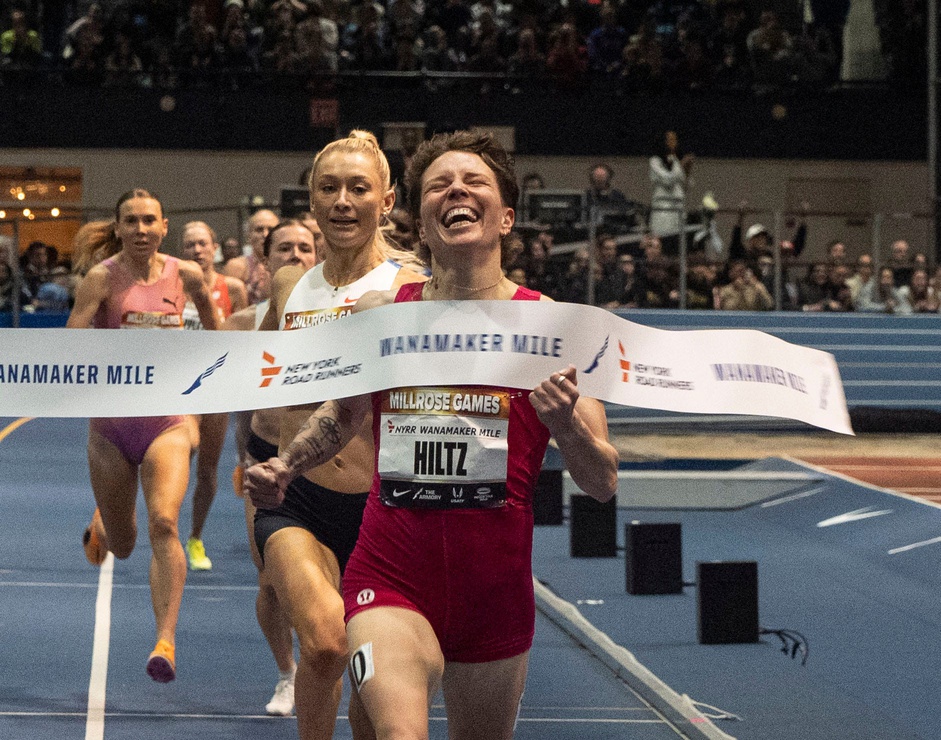 Nikki Hiltz won the women's Wanamaker Mile race during the Millrose Games at the Nike Track and Field Center at the Armory in Manhattan Feb. 1, 2026.