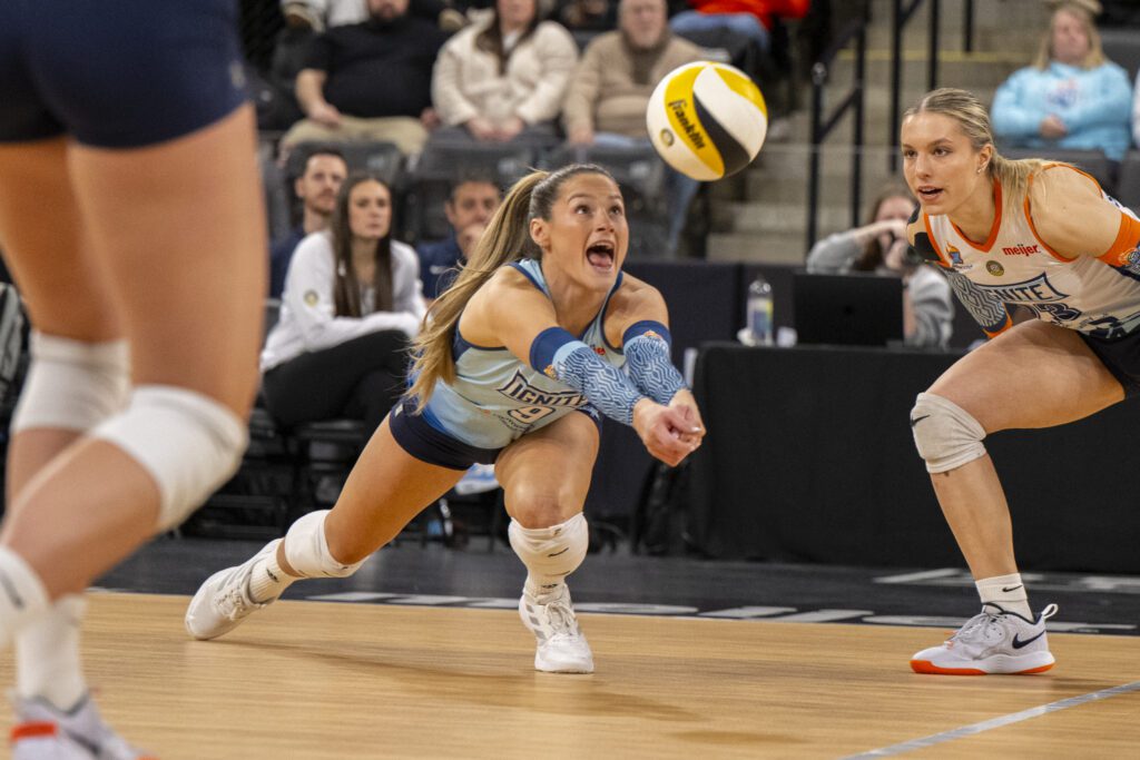 Major League Volleyball match between Atlanta Vibe vs. Indy Ignite, during the first set, Thursday, Feb. 20, 2025, at Fishers Event Center.