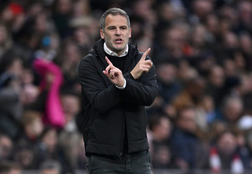 Tottenham Hotspur manager Robert Vilahamn reacts during a 2024/25 WSL match.