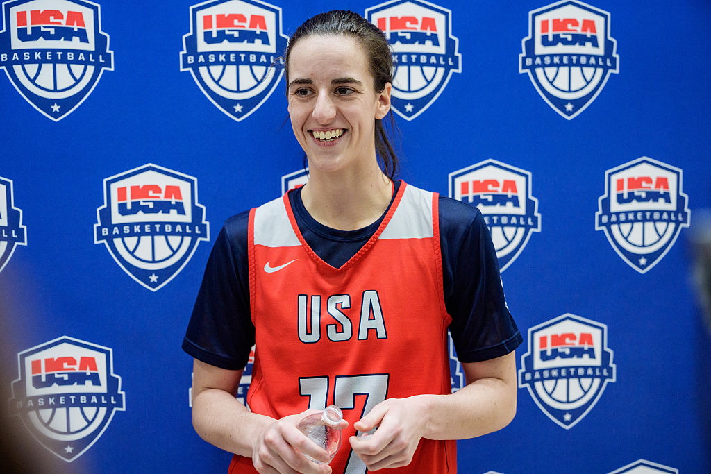 Caitlin Clark addresses the media during the United States Women's Basketball Team training camp at Duke University on December 12, 2025 in Durham, North Carolina.
