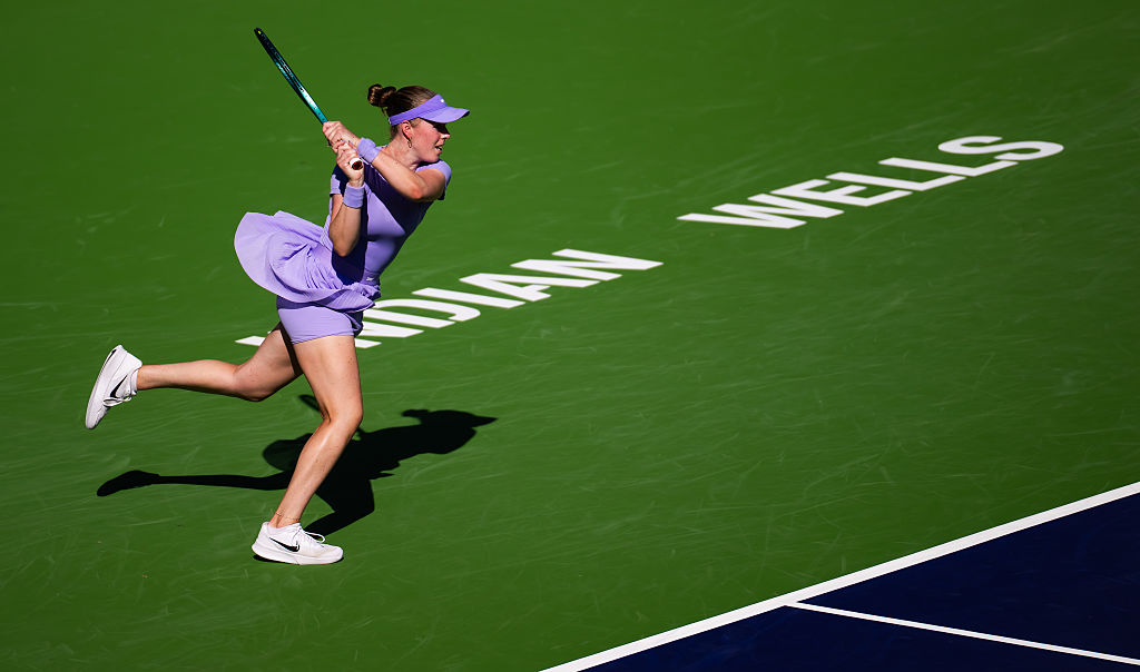 stralia competes against Jasmine Paolini of Italy in the fourth round on Day 7 of the BNP Paribas Open at Indian Wells Tennis Garden on March 10, 2026 in Indian Wells, California.