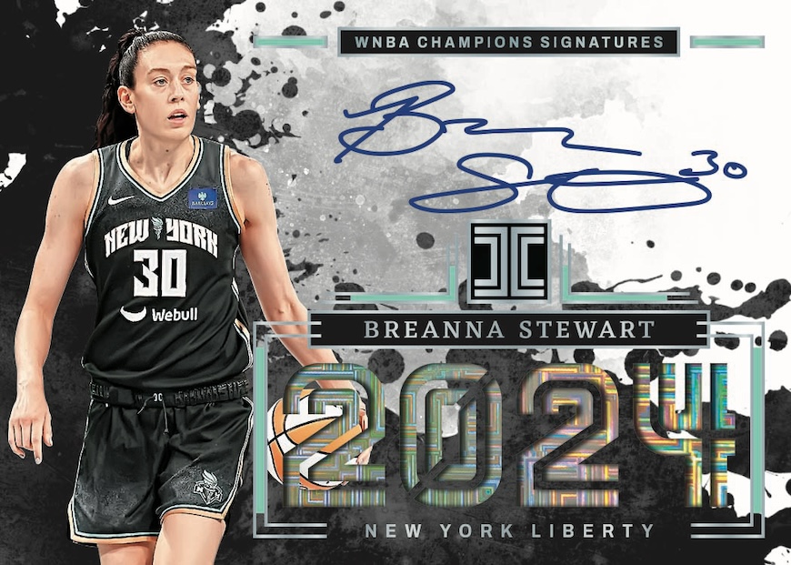 An autographed copy of the Breanna Stewart 2024 Panini WNBA trading card.