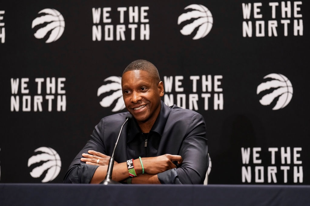 Toronto Tempo investor Masai Ujiri President of the Toronto Raptors speaks during media day on October 2, 2023 in Toronto, Ontario, Canada.