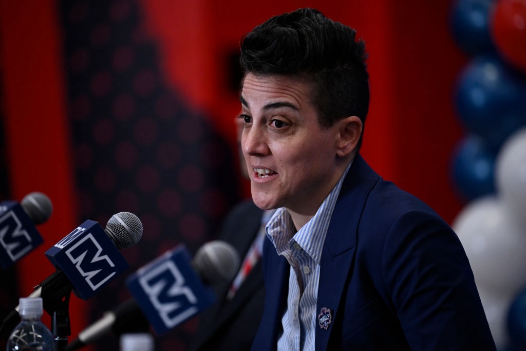 Washington Mystics introduce their new GM Jamila Wideman at a press conference at the District E in the Gallery Place in Washington, DC on February 12, 2025.