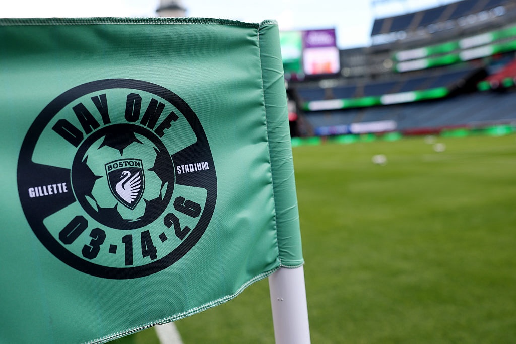 A detail of the corner flag before the NWSL schedule match between Boston Legacy FC and NJ/NY Gotham FC at Gillette Stadium on March 14, 2026 in Foxborough, Massachusetts.