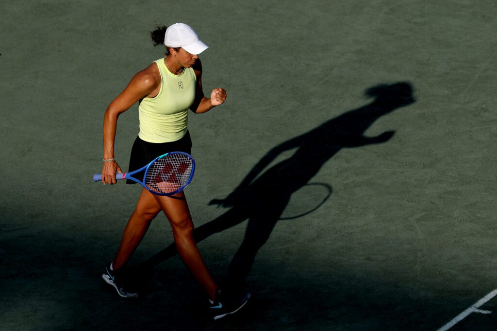 Madison Keys of the United States celebrates match point against Donna Vekic of Croatia during the Credit One Charleston Open at Credit One Stadium on April 1, 2026 in Charleston, South Carolina.