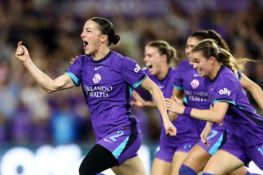 NWSL star Haley McCutcheon #2 of the Orlando Pride celebrates her wining goal over Angel City FC at Inter&Co Stadium on April 3, 2026 in Orlando, Florida.