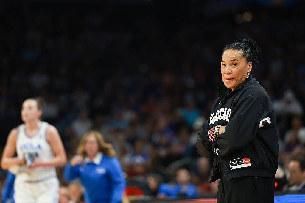Head coach Dawn Staley of the South Carolina Gamecocks looks on during the second quarter against the UCLA Bruins in the National Championship of the NCAA Women's Basketball Tournament at Mortgage Matchup Center on April 05, 2026 in Phoenix, Arizona.