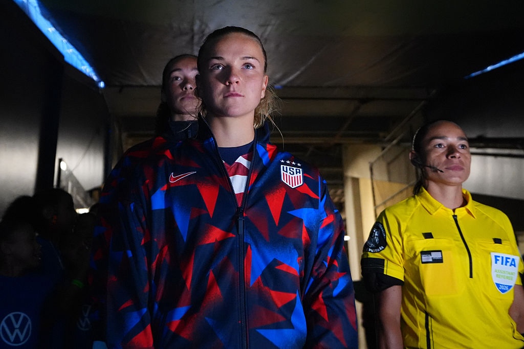 USWNT vs Japan star Claire Hutton #15 of United States reacts in the tunnel prior to the International Friendly match between United States and Japan at Lumen Field on April 14, 2026 in Seattle, Washington.