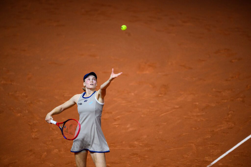 Elena Rybakina of Kazakhstan in action against Diana Shnaider of Russia during the Women’s Singles second round match on day four of the Porsche Tennis Grand Prix 2026 at Porsche Arena on April 16, 2026 in Stuttgart, Germany.