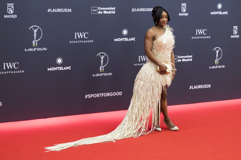 Simone Biles attends the Laureus World Sports Awards 2026 at Cibeles Palace on April 20, 2026 in Madrid, Spain.