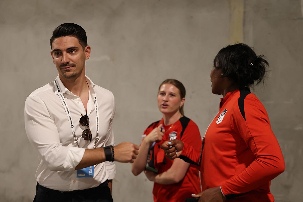 Richard Feuz, General Manager of Chicago Stars FC, arrives at the stadium prior to the NWSL match between Angel City FC and Chicago Stars at BMO Stadium on June 07, 2025 in Los Angeles, California.