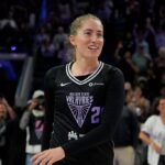 WNBA roster cuts victim Kate Martin #20 of the Golden State Valkyries smiles against the New York Liberty on September 2, 2025 at Chase Center in San Francisco, California.