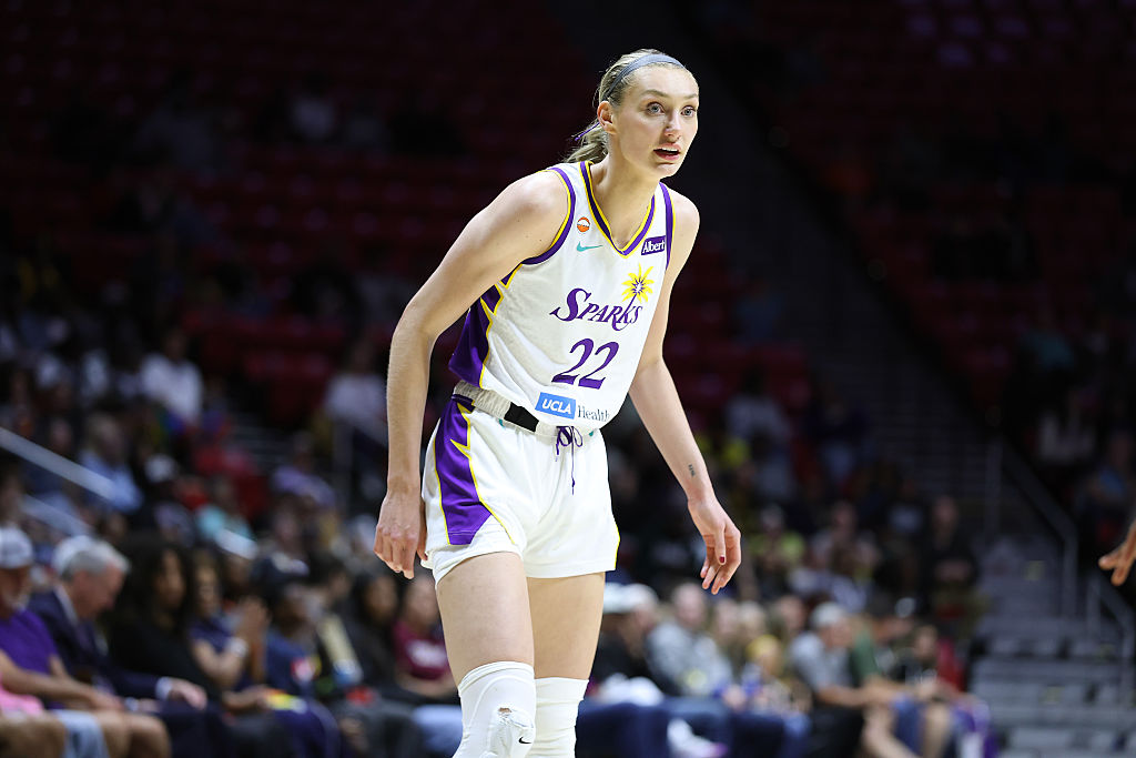 Cameron Brink #22 of the Los Angeles Sparks looks on during the second half of a pre-season game against the Nigerian National Women's Team at Viejas Arena at San Diego State University on April 25, 2026 in San Diego, California.