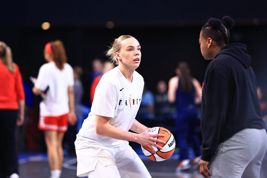 Holly Winterburn of the Atlanta Dream warms up before the game against the Washington Mystics