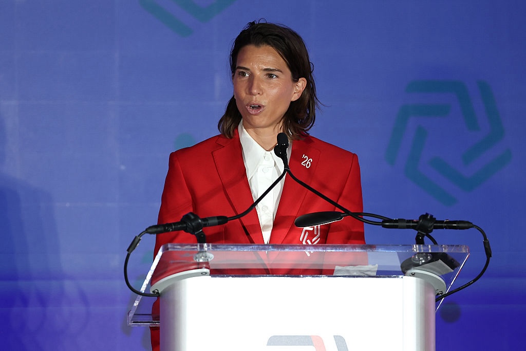 Tobin Heath speaks during the National Soccer Hall of Fame Class of 2026 Induction Ceremony at Toyota Stadium on May 01, 2026 in Dallas, Texas.
