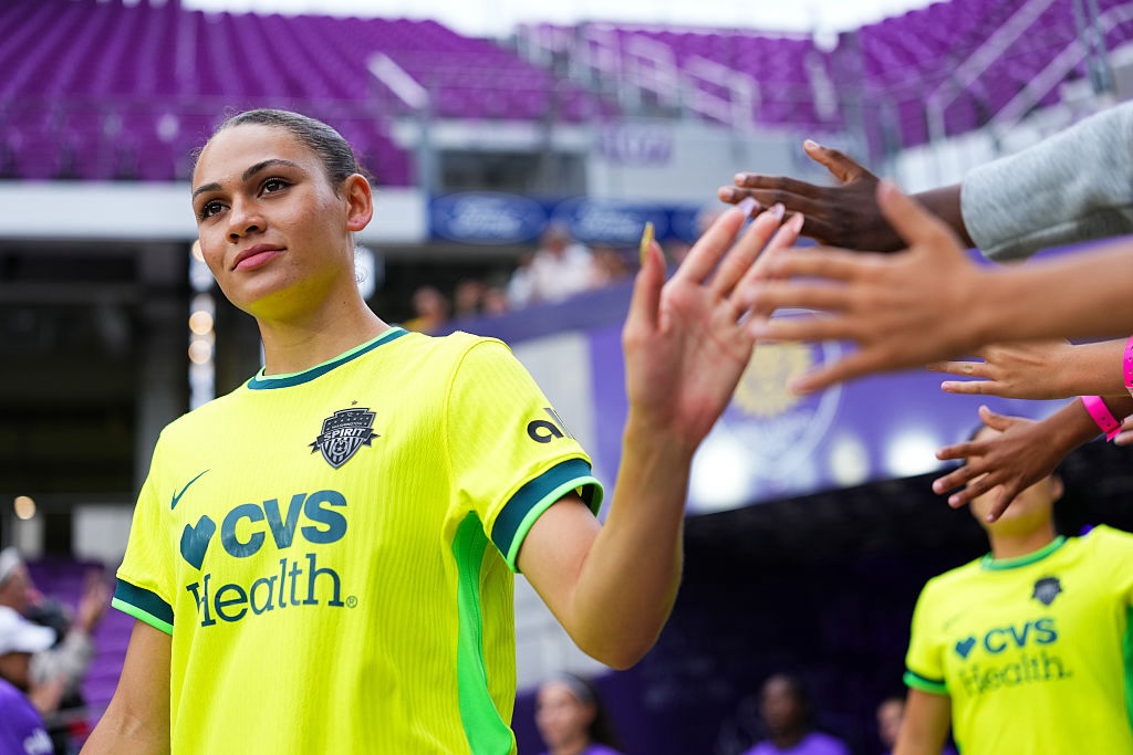Trinity Rodman #2 of Washington Spirit enters the pitch prior to the NWSL match between Orlando Pride and Washington Spirit at Inter&Co Stadium on May 02, 2026 in Orlando, Florida ahead of Wave vs Spirit.