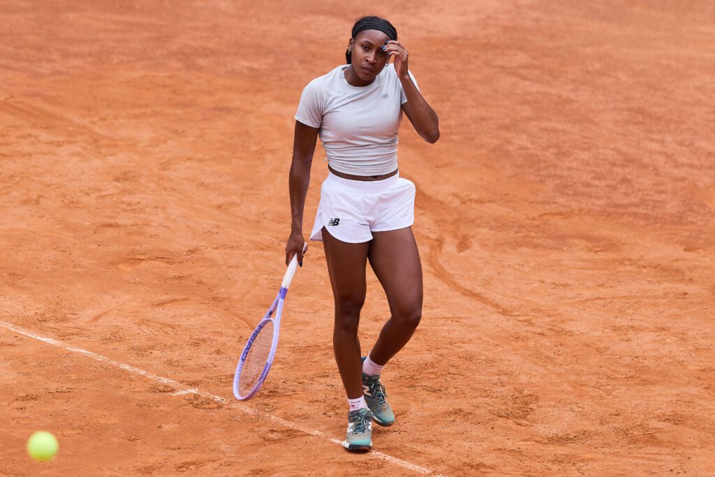 Coco Gauff of the United States looks on during a training session ahead of the Internazionali BNL D'Italia 2026 at Foro Italico on May 04, 2026 in Rome, Italy.