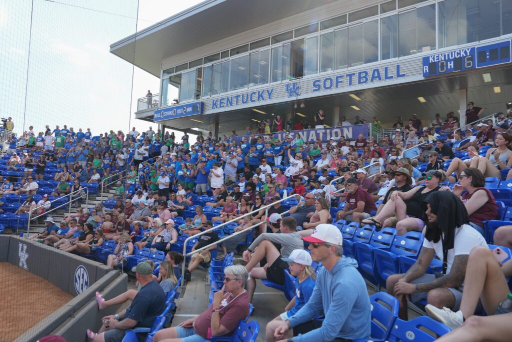 Fans fill SEC Softball Tournament and NCAA softball host John Cropp Stadium for the Kentucky softball semifinals between Assumption and North Laurel on Friday, June 14, 2024.