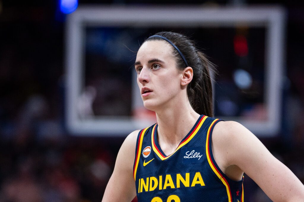 Indiana Fever guard Caitlin Clark (22) in the first half against the Seattle Storm at Gainbridge Fieldhouse.