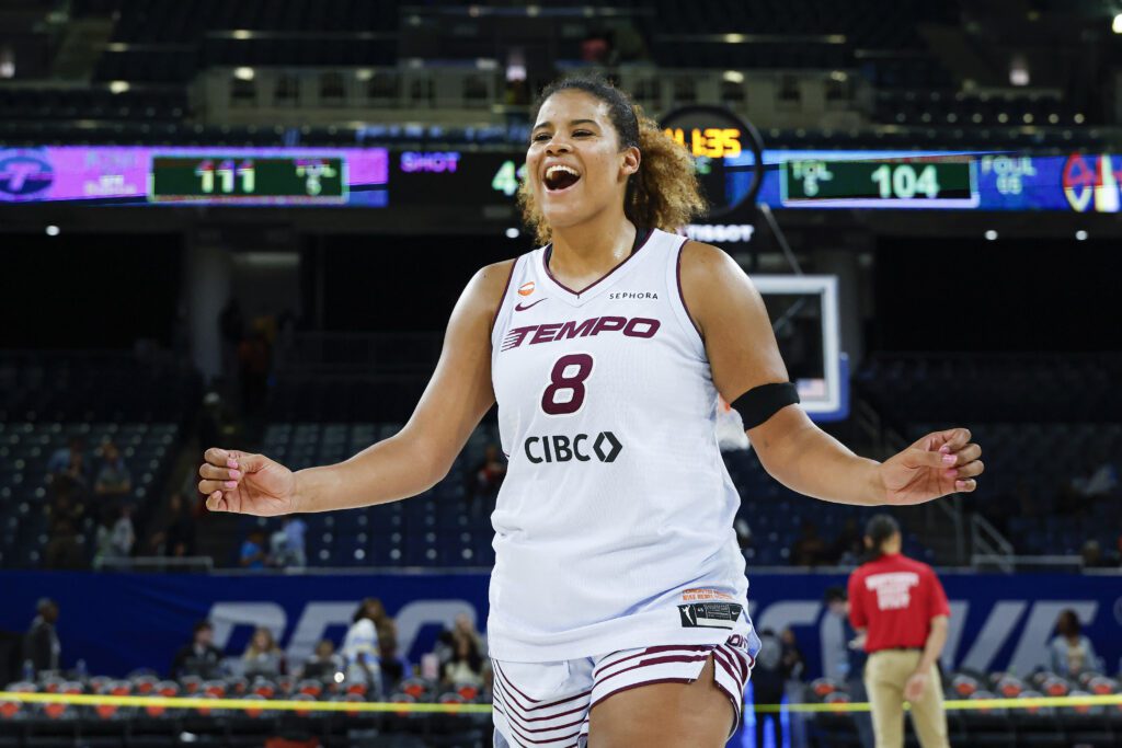 Toronto Tempo forward Nyara Sabally (8) walks off the court after an WNBA game against the Chicago Sky at Wintrust Arena.