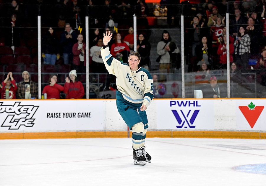 Hilary Knight #21 of the Seattle Torrent is announced as heading to the 2026 Winter Olympic Games as part of Team USA after the game against the Ottawa Charge at The Arena at TD Place on January 28, 2026 in Ottawa, Ontario ahead of the PWHL teams expansion process.