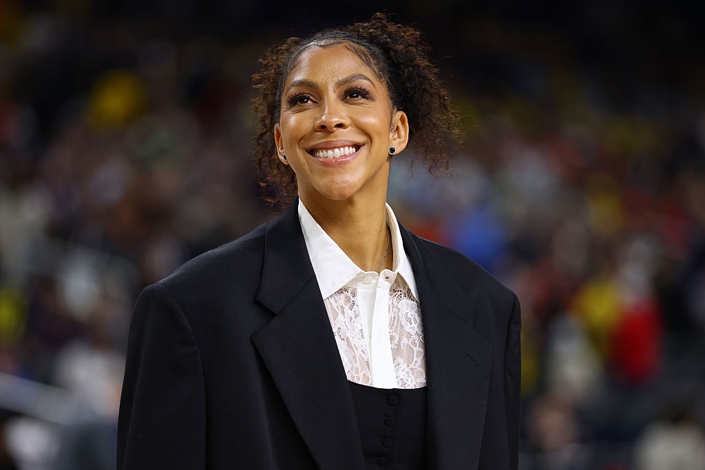 Candace Parker is recognized as a Naismith Hall of Fame Inductee before the Final Four of the 2026 NCAA Men's Basketball Tournament at Lucas Oil Stadium on April 04, 2026 in Indianapolis, Indiana ahead of her 2026 Women's Basketball Hall of Fame induction.