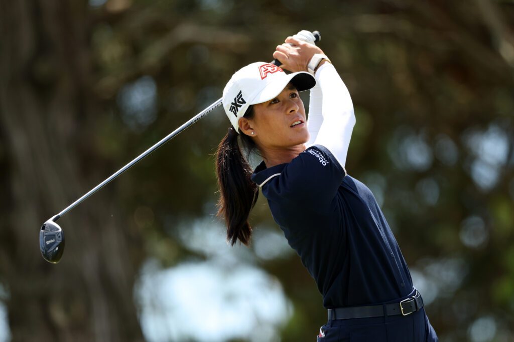 Celine Boutier of France plays her shot from the eighth tee during the final round of the ShopRite LPGA powered by Wakefern 2026 at Seaview Bay Course on May 31, 2026 in Galloway, New Jersey.