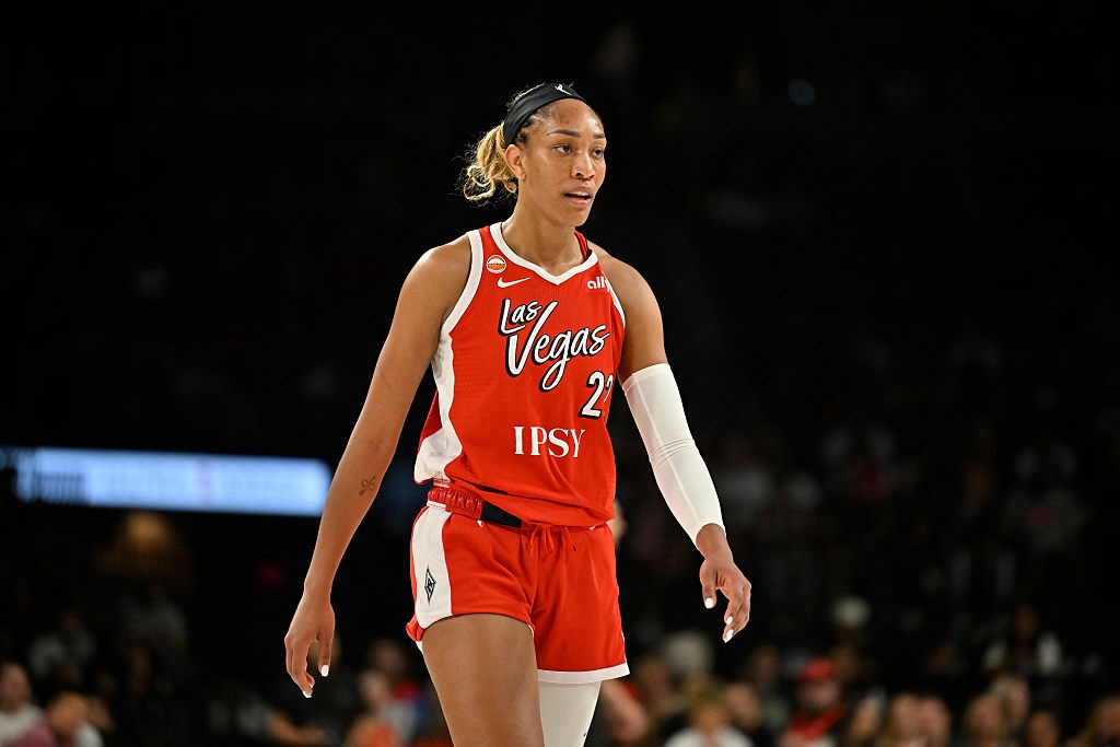 A'ja Wilson #22 of the Las Vegas Aces looks on during the game against the Golden State Valkyries on June 6, 2026 at Michelob ULTRA Arena in Las Vegas, Nevada to lead the WNBA player stats and MVP odds conversation.