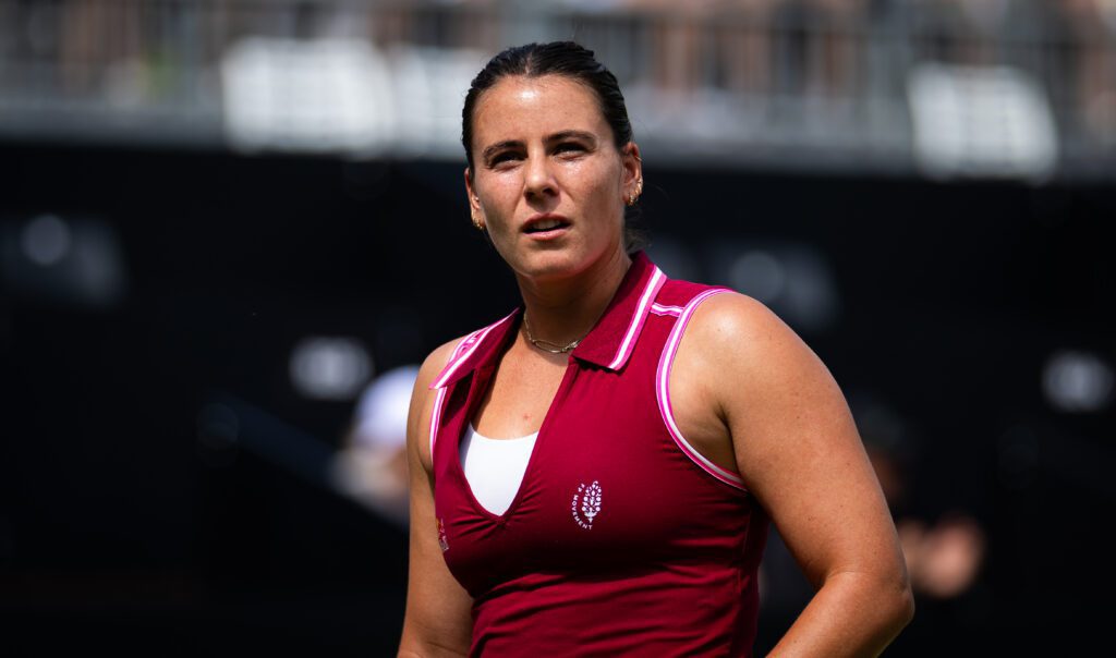 Emma Navarro of the United States in action against Eva Lys of Germany in the first round on Day Three of the Bad Homburg Open on June 23, 2026 in Bad Homburg, Germany.