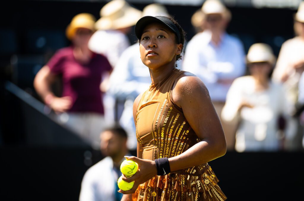 Naomi Osaka of Japan celebrates defeating Xinyu Wang of China in the semi-final on Day Six of the Bad Homburg Open on June 26, 2026 in Bad Homburg, Germany.