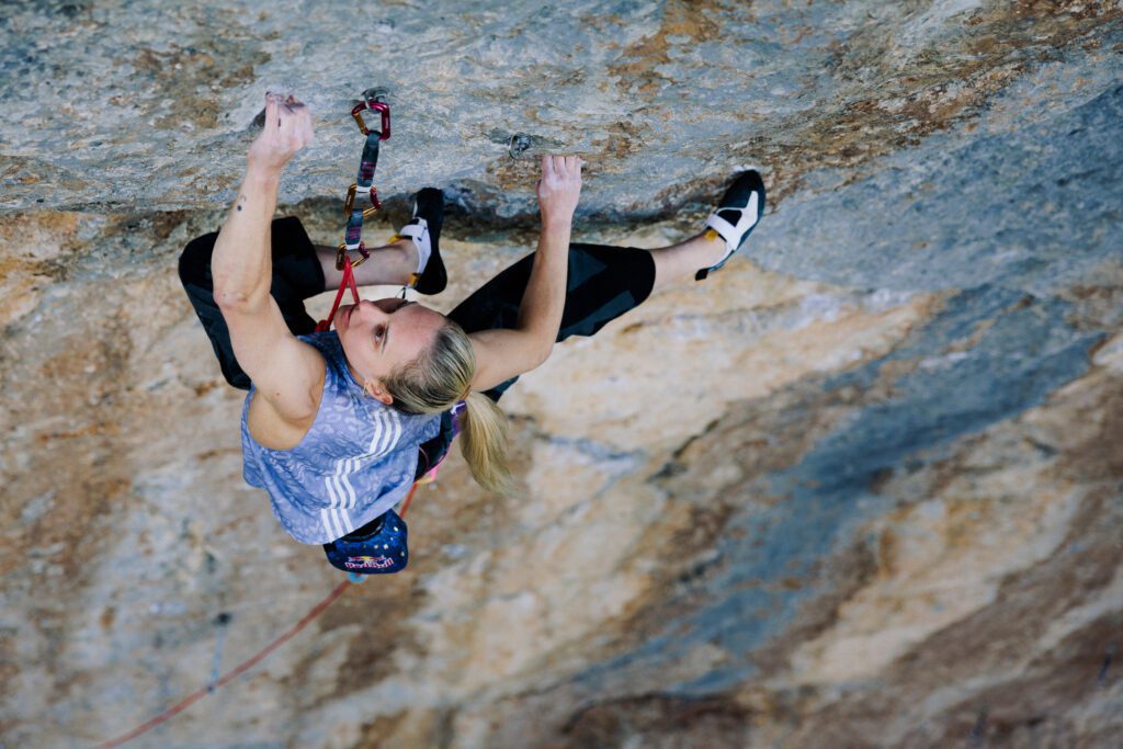 Janja Garnbret climbs on the route Bibliographie (9b+) in Céüse, France.