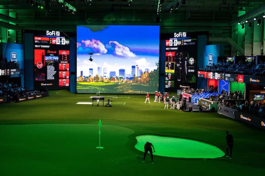 Boston Common Golf against Jupiter Links GC during TGL match at SoFi Center on March 17, 2026, in Palm Beach Gardens, Florida ahead of the WTGL women's golf launch.