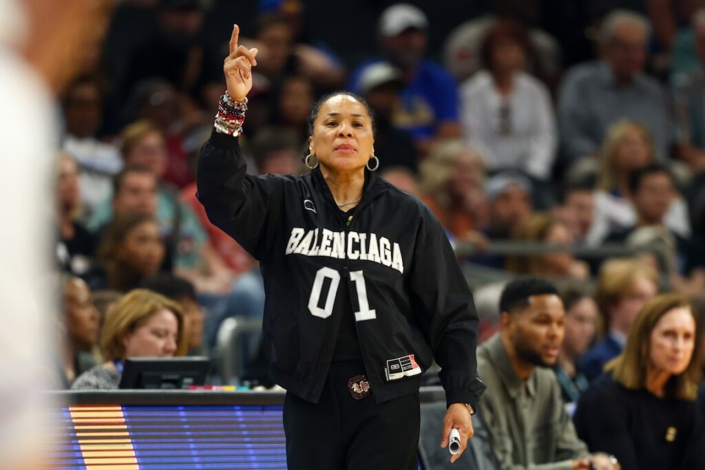 South Carolina Gamecocks head coach Dawn Staley gestures in the first quarter against the UCLA Bruins during the National Championship game of the women's 2026 NCAA Tournament at Mortgage Matchup Center ahead of making the TIME 100 Most Influential People in Sports list.